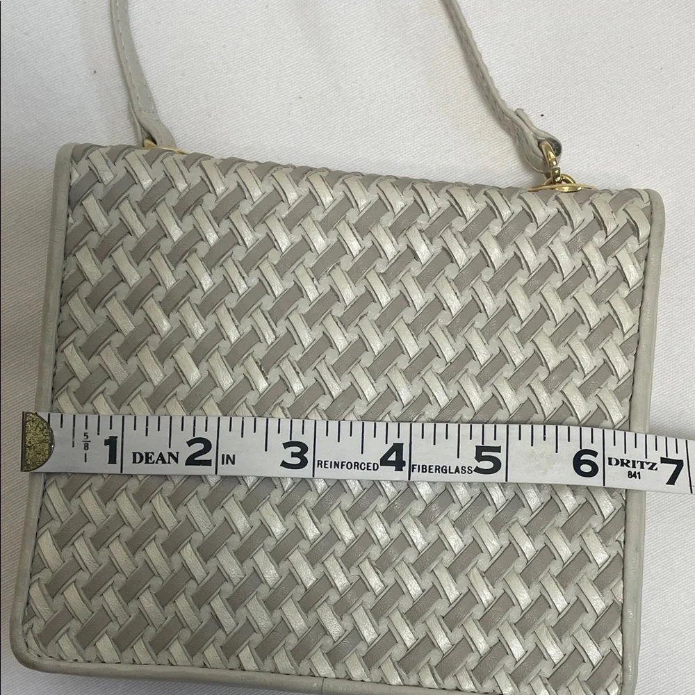 Genuine Leather Beige Silver Cream Woven Crossbody Bag with Gold Accent